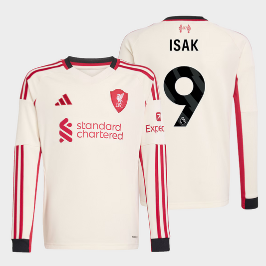 Liverpool 2025/26 visitante manga larga aficionado Isak 9