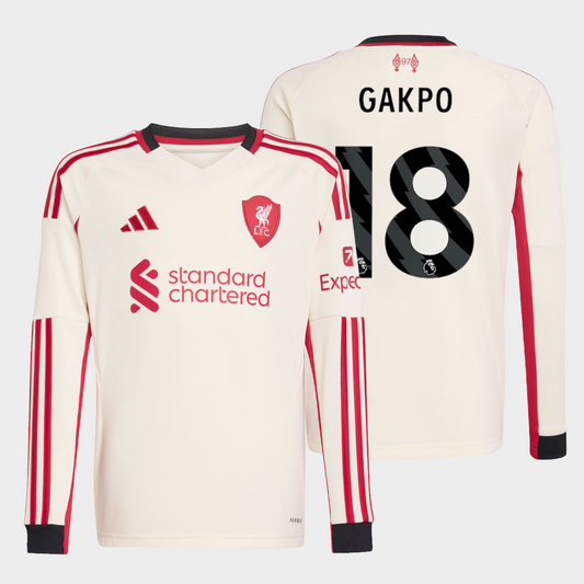 Liverpool 2025/26 visitante manga larga aficionado Gakpo 18