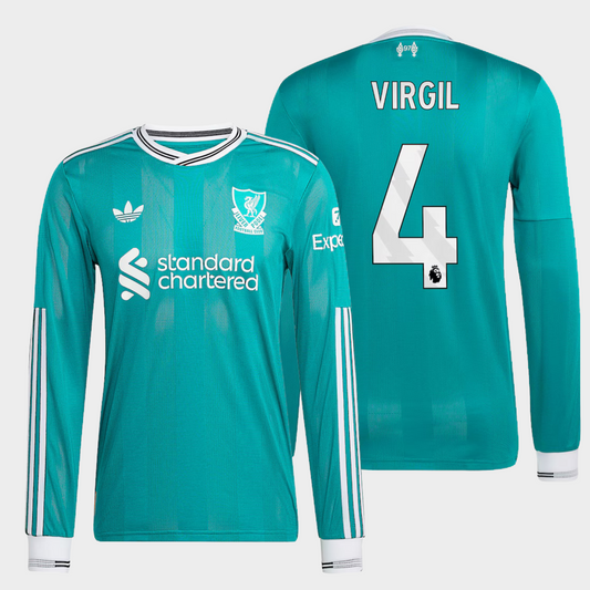Liverpool 2025/26 alternativa manga larga auténtica Virgil 4