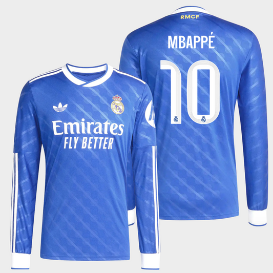 Real Madrid 2025/26 alternativa manga larga aficionado Mbappé 10