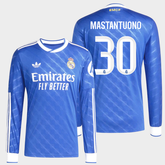Real Madrid 2025/26 alternativa manga larga aficionado Mastantuono 30