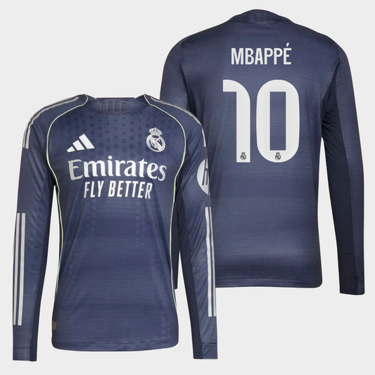 Real Madrid 2025/26 visitante manga larga auténtica Mbappé 10