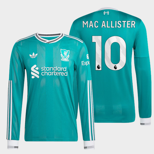 Liverpool 2025/26 alternativa manga larga auténtica Mac Allister 10