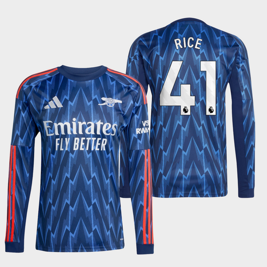 Arsenal 2025/26 visitante manga larga aficionado Rice 41