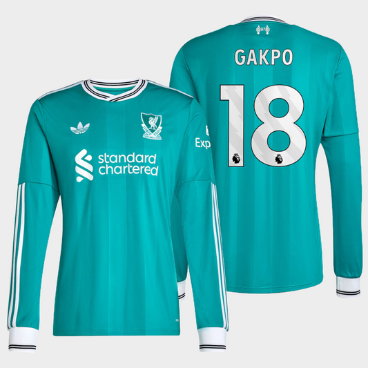 Liverpool 2025/26 alternativa manga larga aficionado Gakpo 18